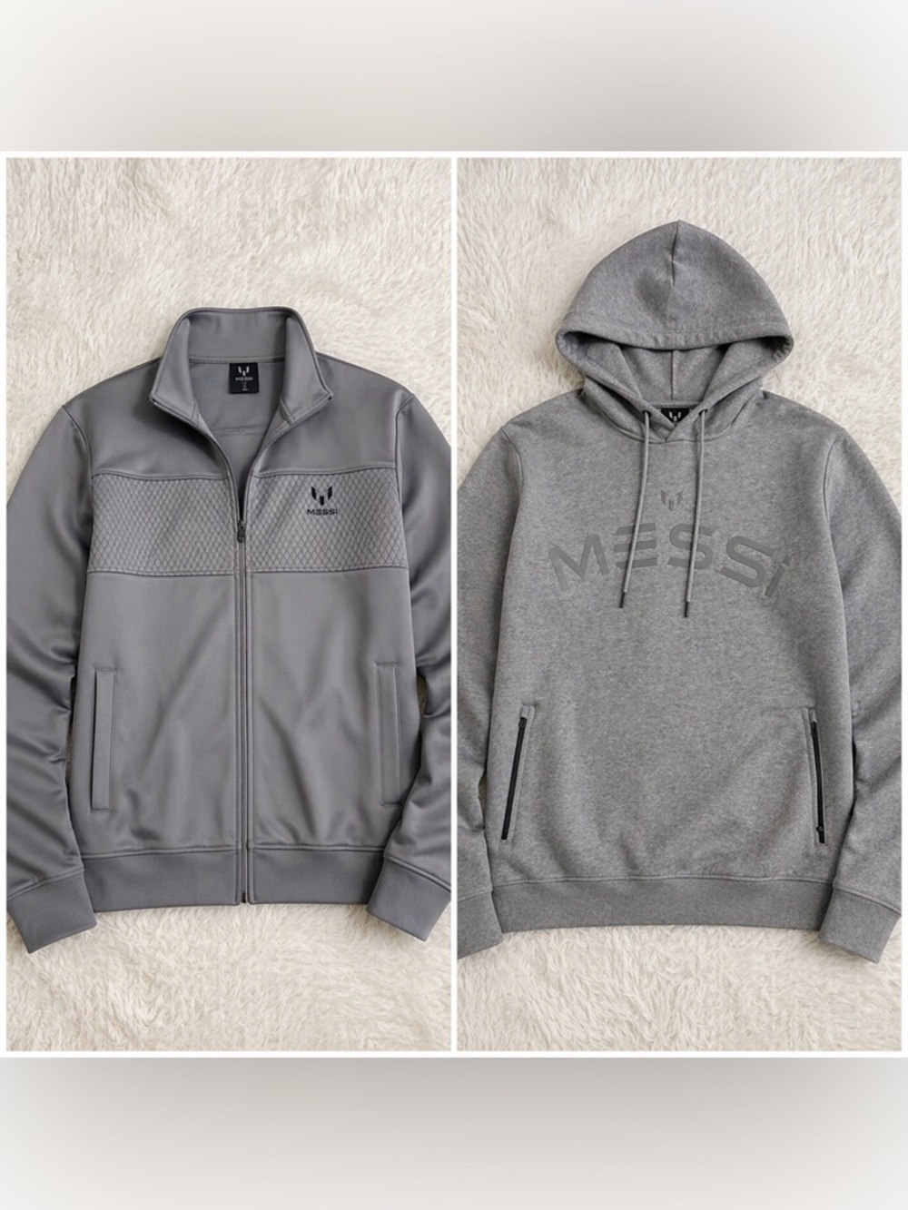 Mens Grey Athleisure Set Hoodie & Track Jacket Streetwear Gym Outfit L & Xl